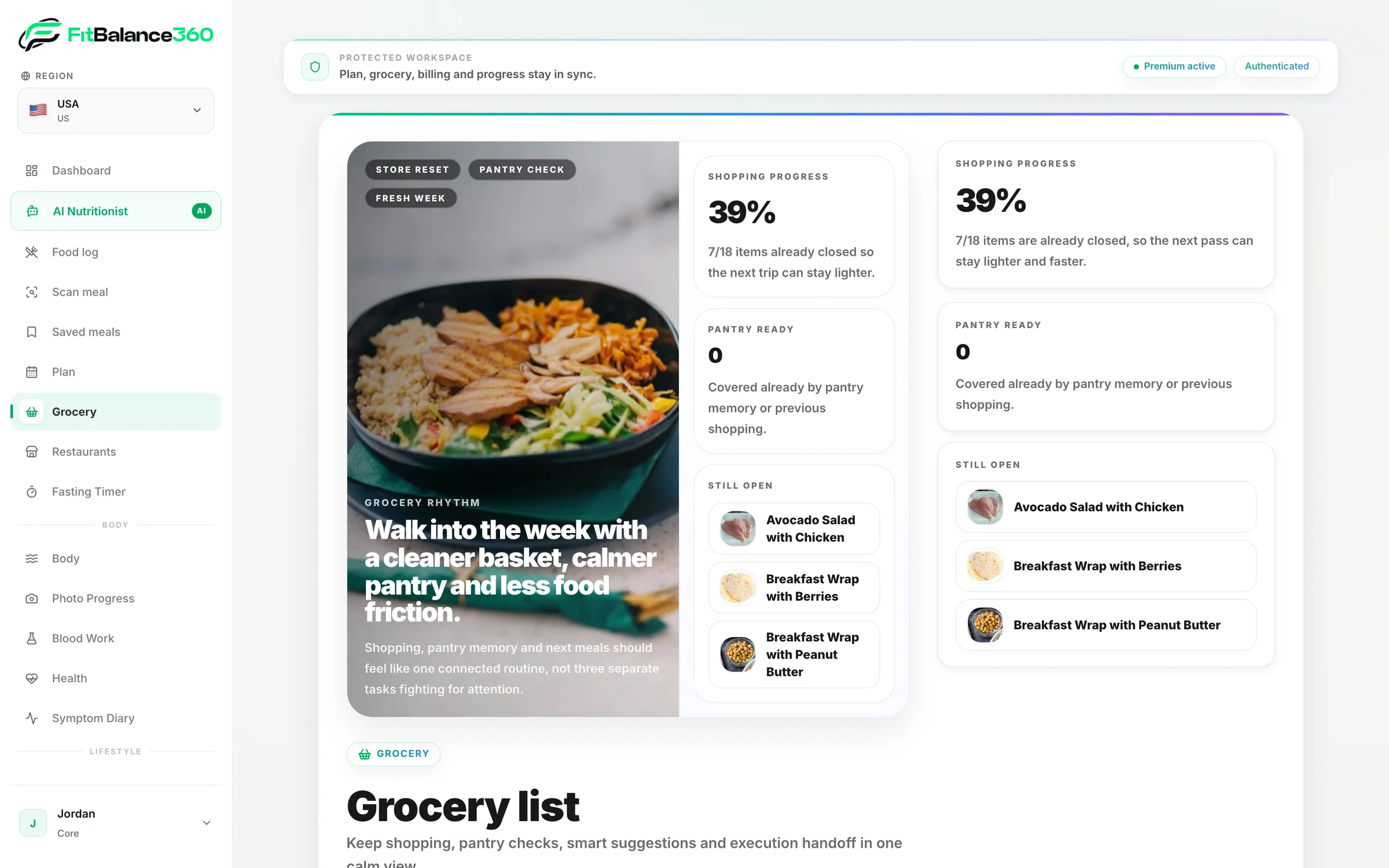FitBalance360 — Einkaufsliste aus dem Mahlzeitenplan