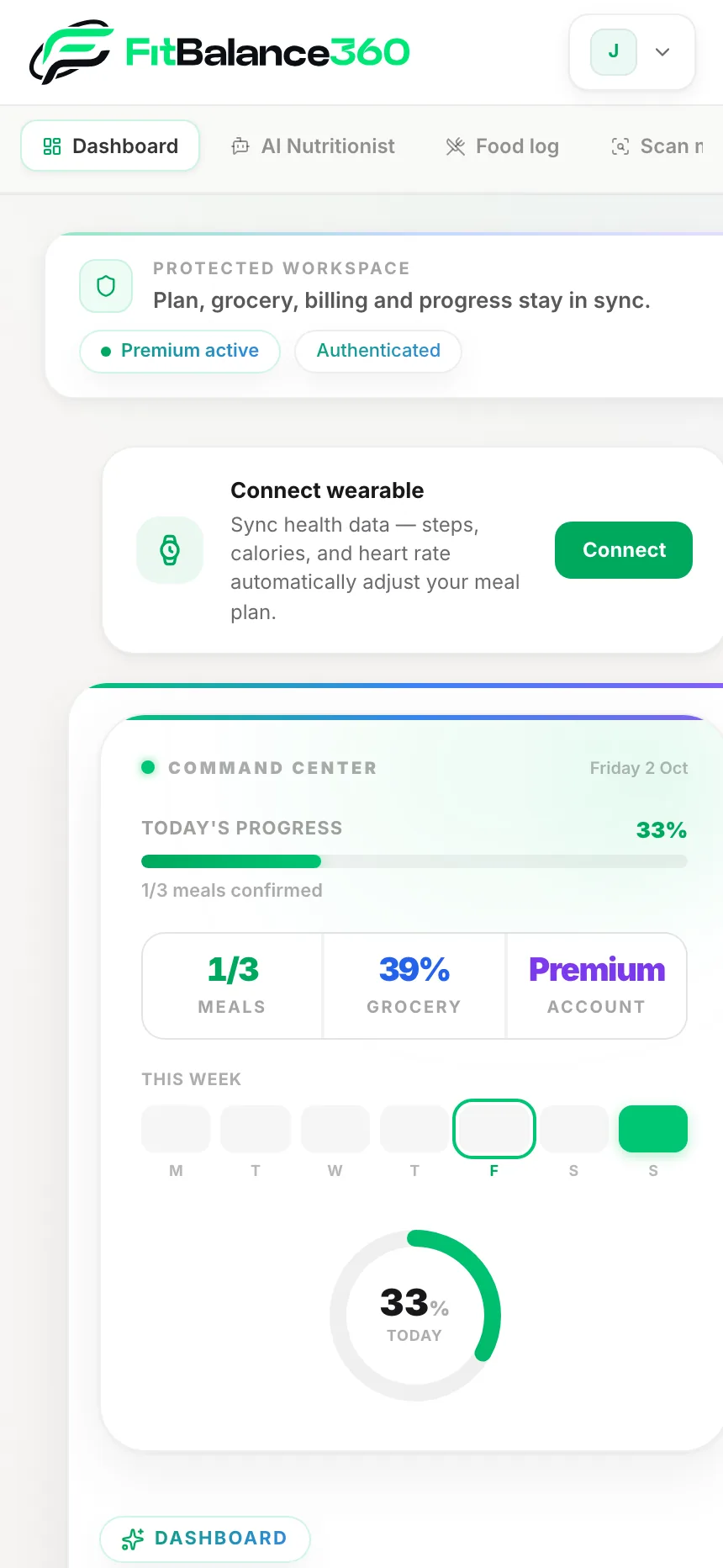 FitBalance360 su smartphone — progressi di oggi