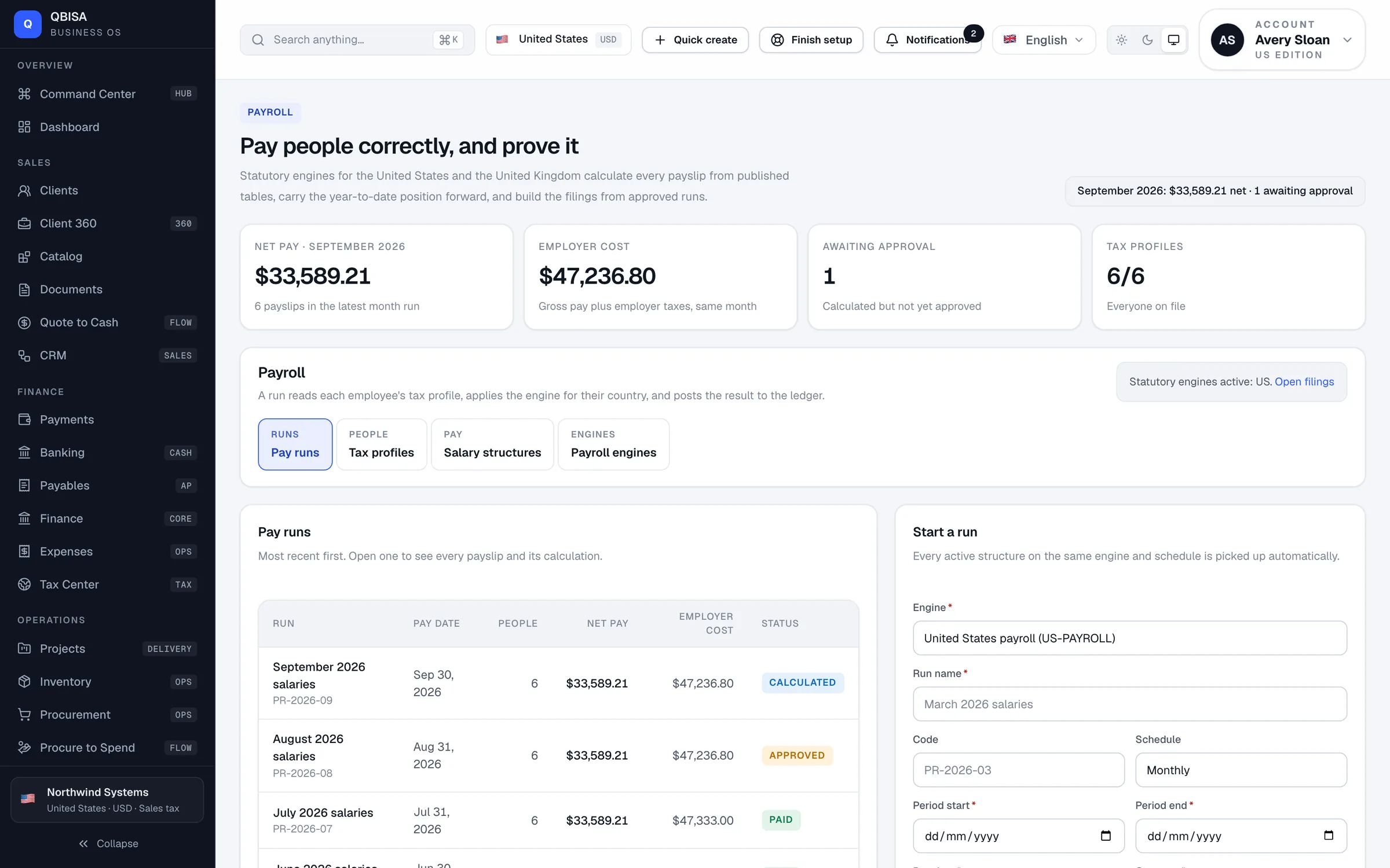 QBISA — paie : cycles mensuels avec salaire net et coût employeur