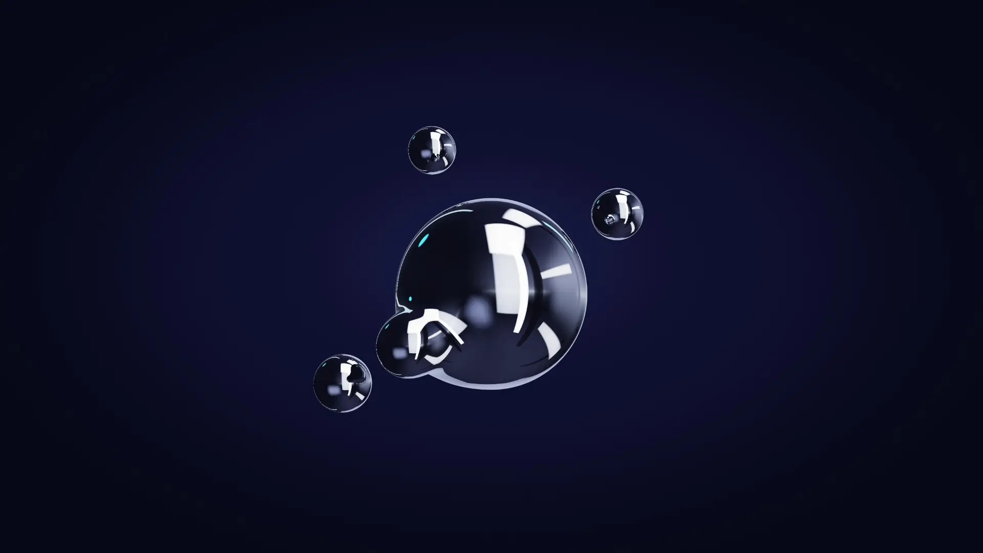 Gocce di cromo liquido che si fondono in un unico nucleo — dal basso
