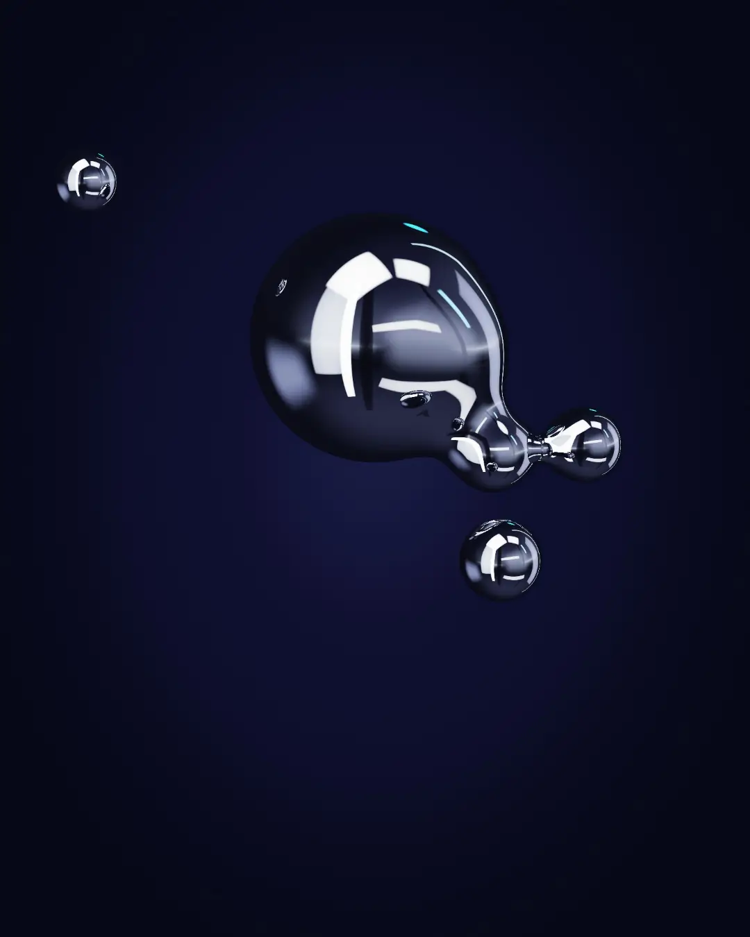 Gocce di cromo liquido che si fondono in un unico nucleo — in campo largo