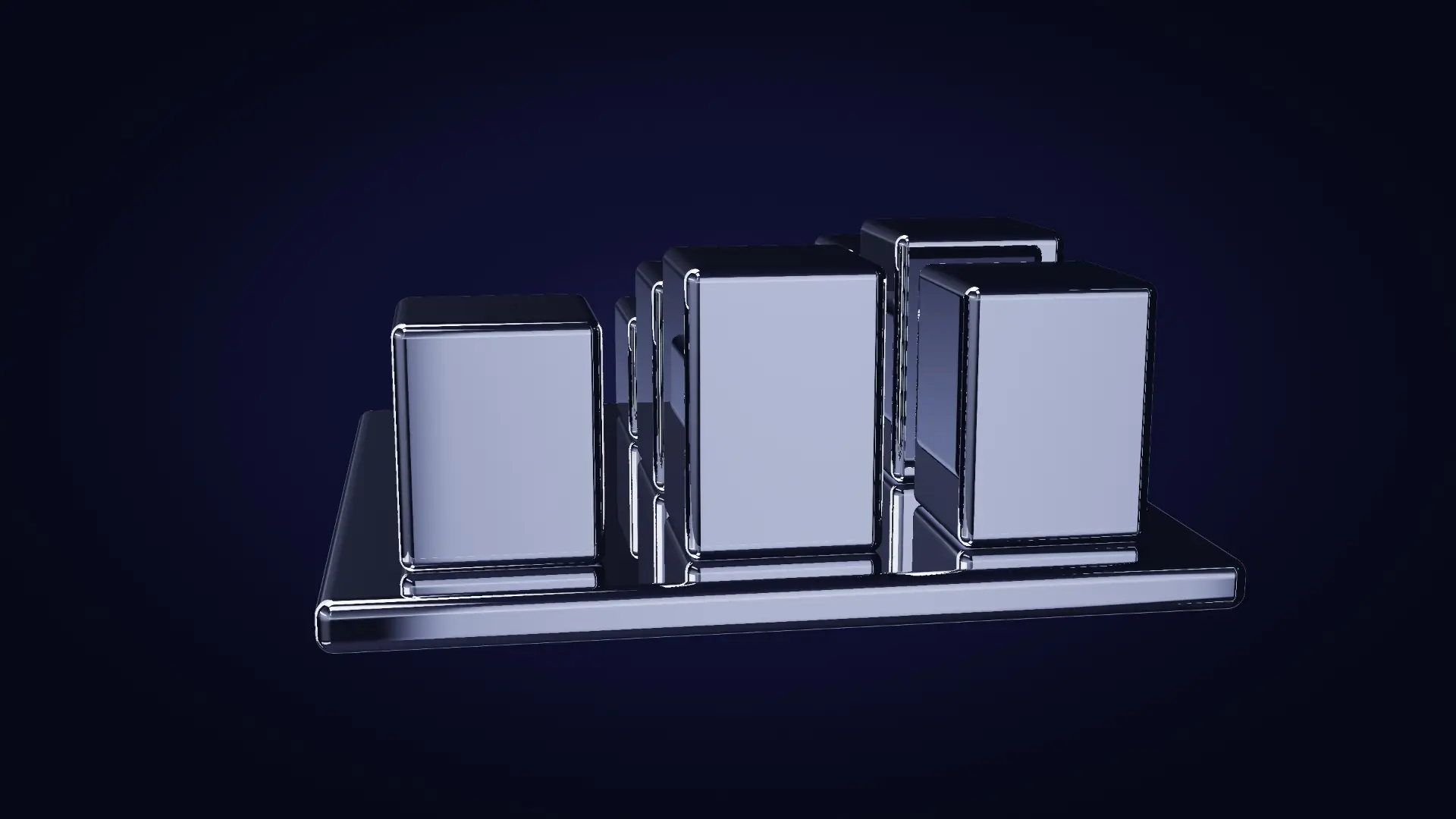 Des modules de chrome qui s'élèvent d'une même base — vu de l'autre côté