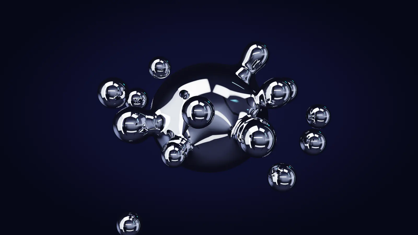 De petites gouttes de chrome venues de toutes parts qui fusionnent en une seule forme